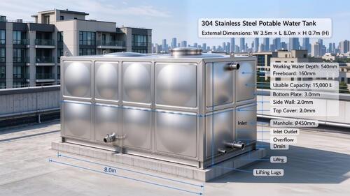 Latest company case about 15,000L 304 Stainless Steel Potable Water Tank for Commercial Apartment Rooftop Water Supply