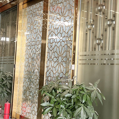 PVD Color Stainless Steel Screen Partition Living Room Divider With Tempered Glass