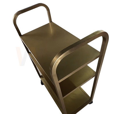 Titanium Gold Stainless Steel Metal Fabrication Brushed Finished Restaurant Hand Push Dining Trolley