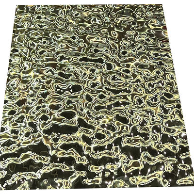 Middle Size Embossed Stainless Steel Sheet Water Ripple 8K Titanium Gold Mirrored