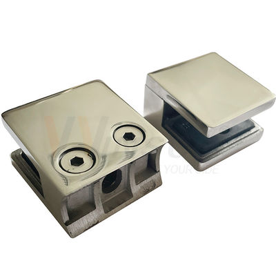 SS 304 316 Satin Mirror Flat Round Bottom Handrail Fittings 45mmx45mmx25mm Square Stainless Steel Glass Clamp