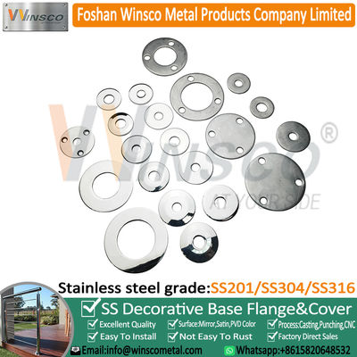Stainless Steel Inox Railing Post Base Cover Compatible with 38 Millimeter and 50 Millimeter Round Tubes for Balustrades