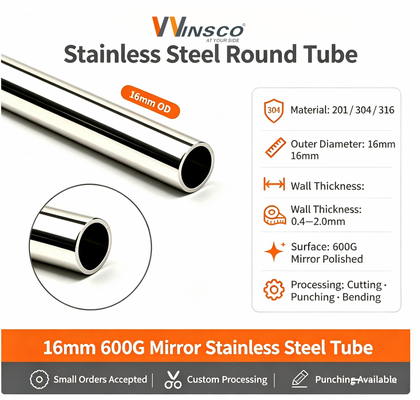 19 mm Inox Metal Pipe TP 201 304 316 Satin Mirror Surface 0.4mm-1.5mm Wall Thick 5/8'' Stainless Steel Round Tube