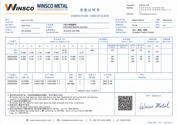 China (GuangDong)Foshan Winsco Metal Products Co., Ltd. certification