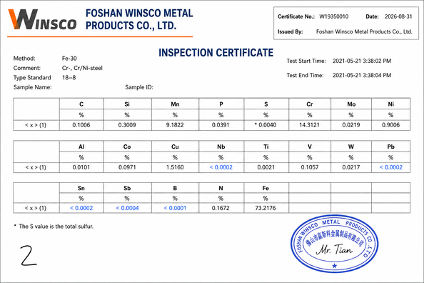 China (GuangDong)Foshan Winsco Metal Products Co., Ltd. certification
