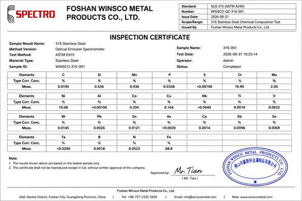 China (GuangDong)Foshan Winsco Metal Products Co., Ltd. certification