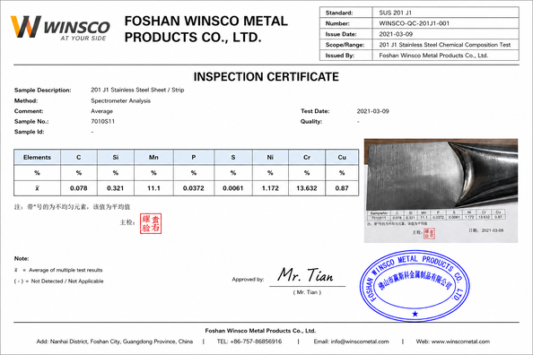 China (GuangDong)Foshan Winsco Metal Products Co., Ltd. certification