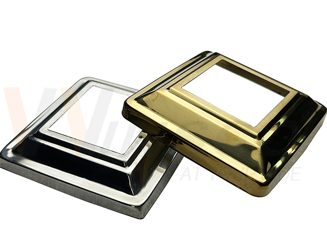China 201 304 Grade Inox Handrail Accessories Silver Gold Stainless Steel Balcony Railing Base Cover For Square Post for sale