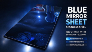 Blue 8K Mirror Stainless Steel Sheet, 1220×2440mm 4ft×8ft, Decorative Inox Plate